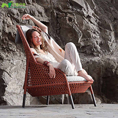 Outdoor Rattan Chair Sofa Combination Terrace Balcony Courtyard Hotel Sunshine Room Rattan Weaving Art Leisure Chair Outdoor Sofa Chair