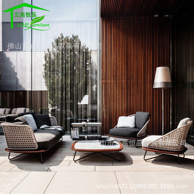 High Quality Designer Rattan Art Sofa Model Room Sales Department Hotel Terrace Outdoor Sofa