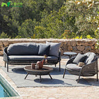 Outdoor Rattan Chair Sofa Combination Terrace Balcony Courtyard Hotel Sunshine Room Rattan Weaving Art Leisure Chair Outdoor Sofa Chair