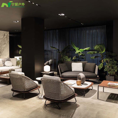 Nordic Outdoor Sofa Small Tea Table Combination Balcony Rattan Chair Table Chair Three Piece Set Courtyard Leisure Living Room Rattan Weaving