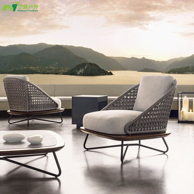 Nordic Outdoor Sofa Small Tea Table Combination Balcony Rattan Chair Table Chair Three Piece Set Courtyard Leisure Living Room Rattan Weaving