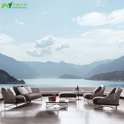 Nordic Outdoor Sofa Small Tea Table Combination Balcony Rattan Chair Table Chair Three Piece Set Courtyard Leisure Living Room Rattan Weaving