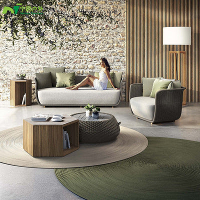 Nordic Outdoor Courtyard Garden Outdoor Sofa Tea Table Combination Sunshine Room Model Room Living Room Hotel Rattan Sofa