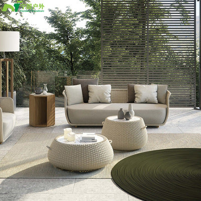 Nordic Outdoor Courtyard Garden Outdoor Sofa Tea Table Combination Sunshine Room Model Room Living Room Hotel Rattan Sofa
