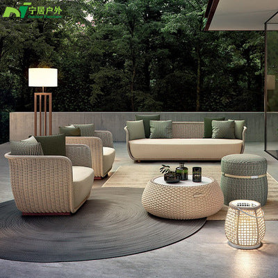 Nordic Outdoor Courtyard Garden Outdoor Sofa Tea Table Combination Sunshine Room Model Room Living Room Hotel Rattan Sofa