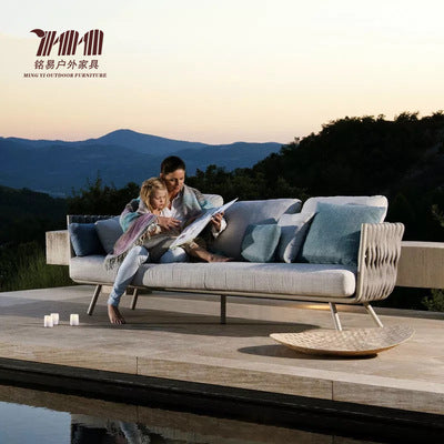 Nordic Outdoor Rattan Chair Sofa Waterproof Sunscreen Outdoor Courtyard Garden Villa Home Stay Hotel Terrace Furniture Combination