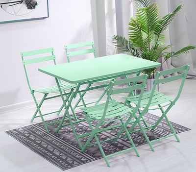 Qingjia Folding Macarone Balcony Cafe Milk Tea Shop 5-piece Tea Table Simple Leisure Iron Tables And Chairs