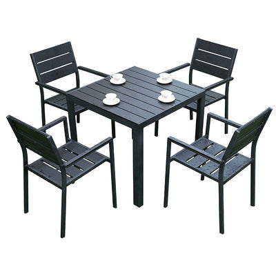 Outdoor Plastic Wood Table And Chair Combination Outdoor Leisure Cafe Table And Chair Courtyard Garden Balcony Plastic Wood Aluminum Table And Chair