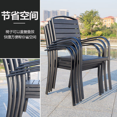 Outdoor Plastic Wood Table And Chair Combination Outdoor Leisure Cafe Table And Chair Courtyard Garden Balcony Plastic Wood Aluminum Table And Chair