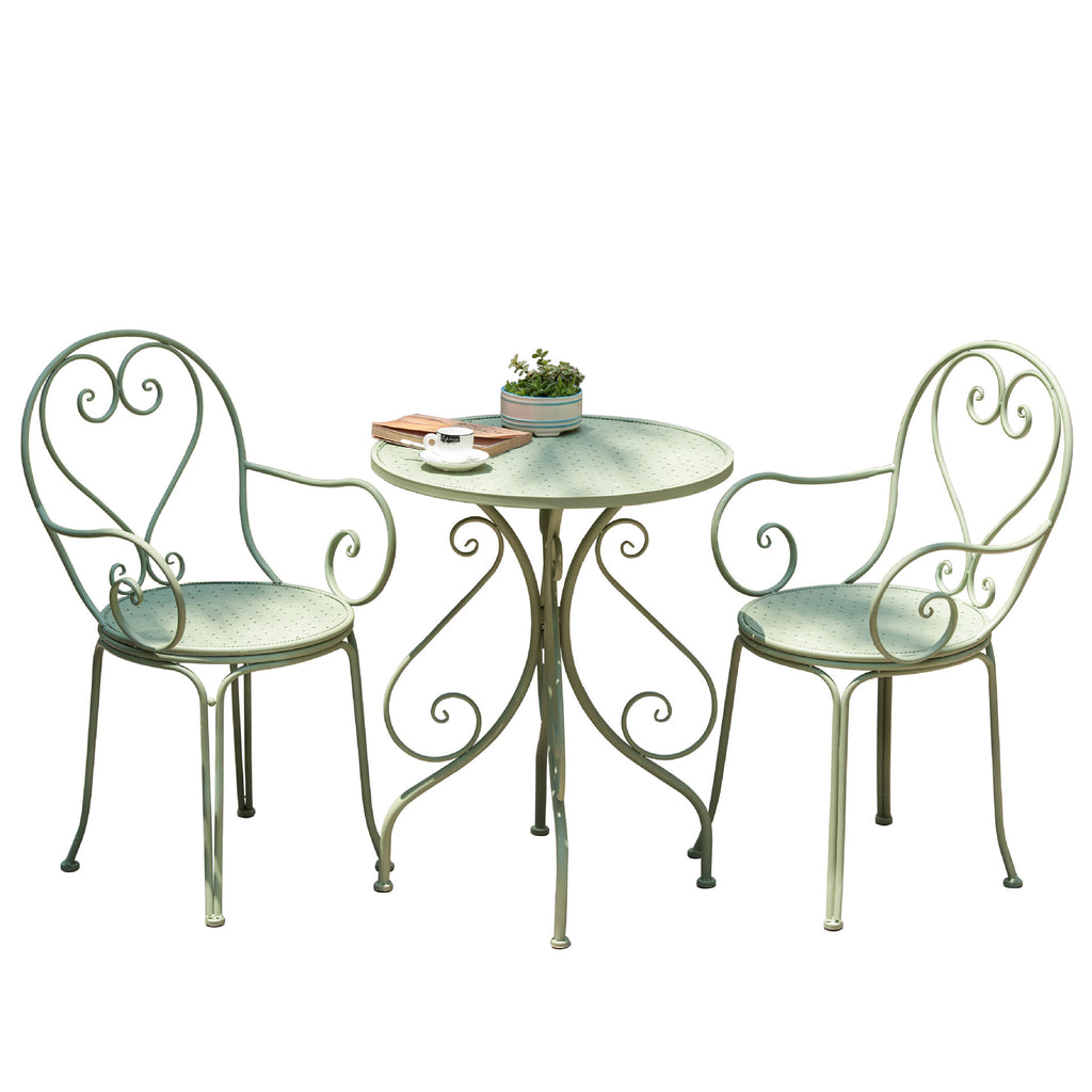 3pc Metal Bistro Set, 2 Chairs and 1 Table, Weather-Resistant Outdoor/Indoor Conversation Set for Patio, Yard