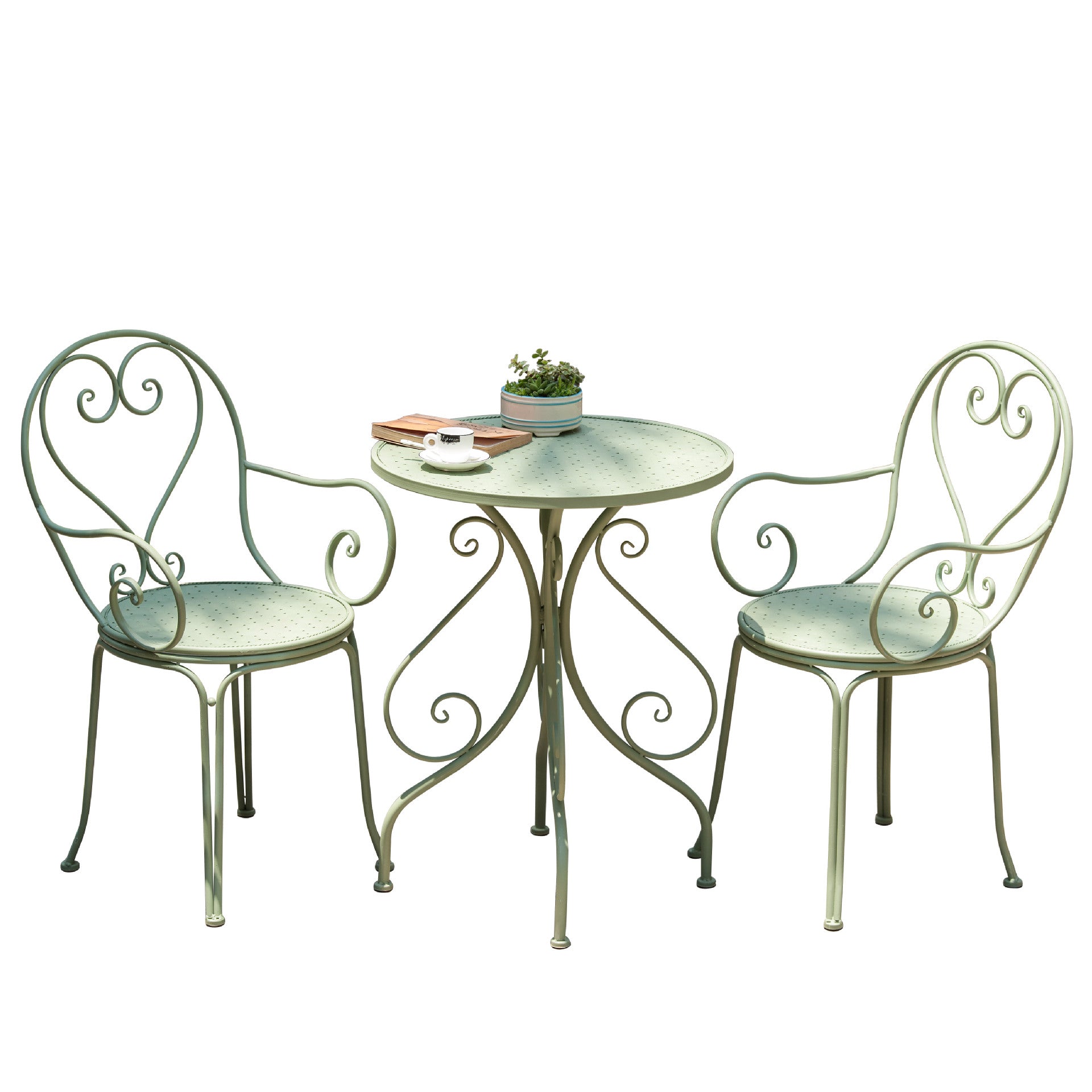 3pc Metal Bistro Set, 2 Chairs and 1 Table, Weather-Resistant Outdoor/Indoor Conversation Set for Patio, Yard