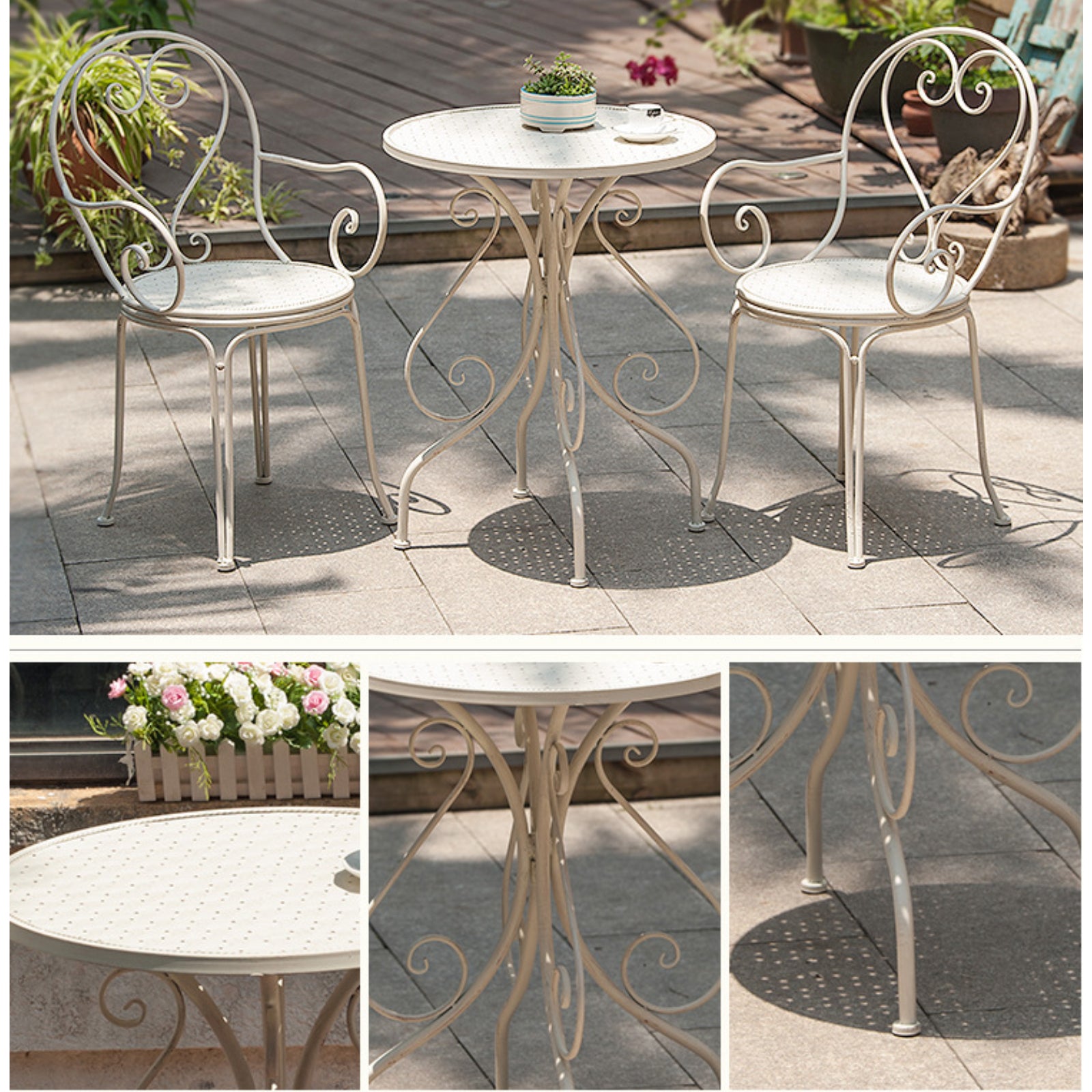 3pc Metal Bistro Set, 2 Chairs and 1 Table, Weather-Resistant Outdoor/Indoor Conversation Set for Patio, Yard