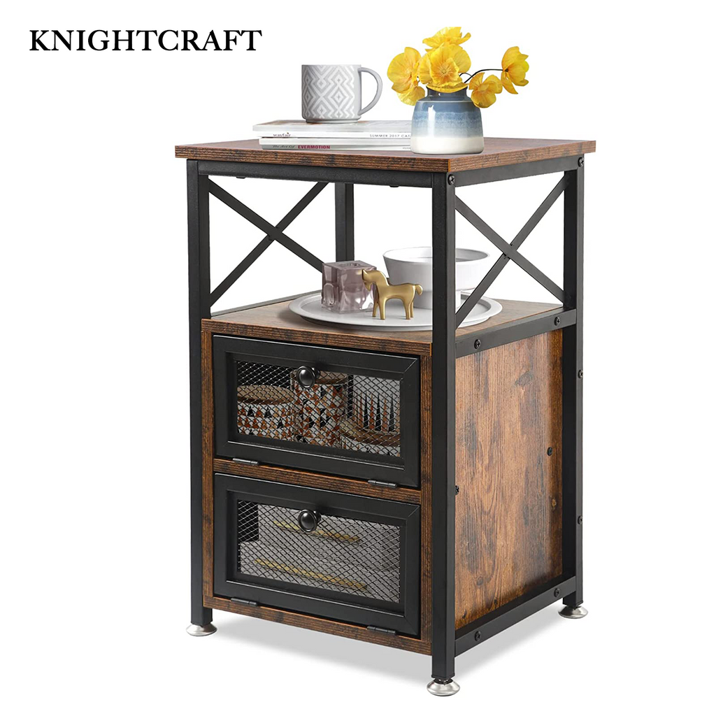 KNIGHTCRAFT End Table with 2 Drawer Storage for Living Room