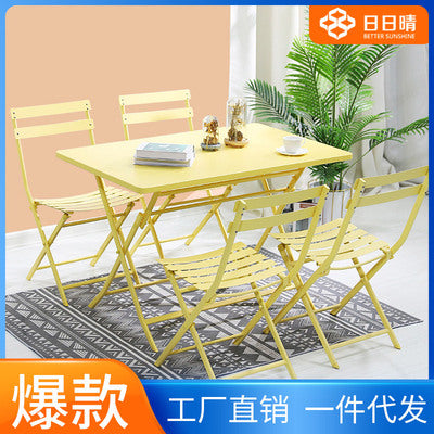 Qingjia Folding Macarone Balcony Cafe Milk Tea Shop 5-piece Tea Table Simple Leisure Iron Tables And Chairs