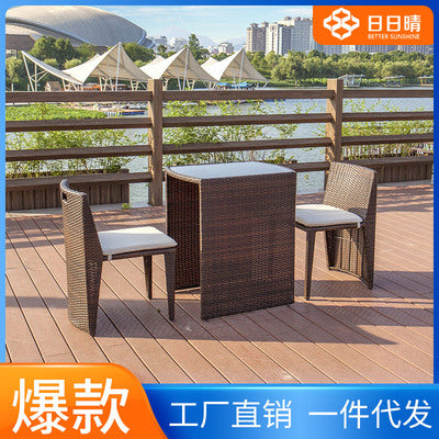 Outdoor Nordic Simple Balcony Outdoor Tables Chairs And Rattan Chairs Three Piece Set Of Environmental Protection PE Rattan Combination Tables And Chairs Save More Space
