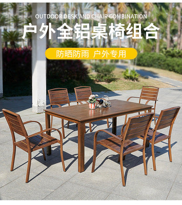 Outdoor Tables And Chairs Aluminum Alloy Plastic Wood Courtyard Balcony Restaurant Night Garden Waterproof Sunscreen Tables And Chairs Combination