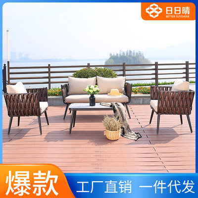 Outdoor Rattan Sofa Chair Balcony Corner Leisure Rattan Simple Tea Table Outdoor Courtyard Water Double Rattan Sofa Combination