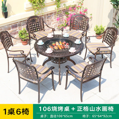 Multi Purpose Barbecue Table Outdoor Dual-purpose Barbecue Table And Chair Combination Outdoor Cast Aluminum Table And Chair Cast Aluminum Process Die Cast Barbecue Table