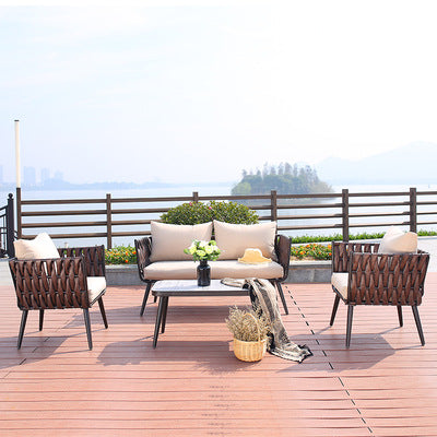 Outdoor Rattan Sofa Chair Balcony Corner Leisure Rattan Simple Tea Table Outdoor Courtyard Water Double Rattan Sofa Combination
