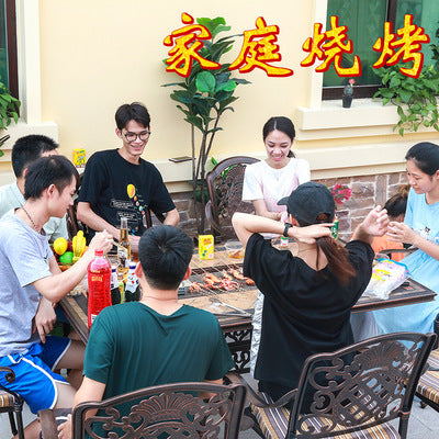 Outdoor Barbecue Table Multi-purpose Cast Aluminum Plate Carving Charged Carbon Oven Hot Pot Baking Plate Ceramic Tile Barbecue Table And Chair Combination
