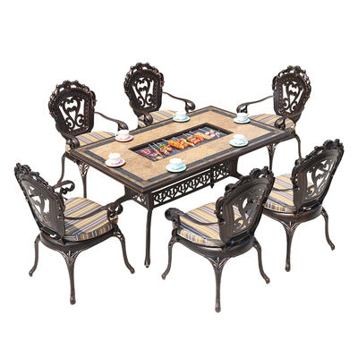 Outdoor Barbecue Table Multi-purpose Cast Aluminum Plate Carving Charged Carbon Oven Hot Pot Baking Plate Ceramic Tile Barbecue Table And Chair Combination