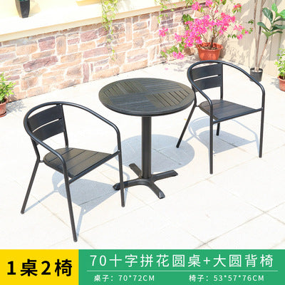 Outdoor Furniture Plastic Wood Tables And Chairs Three Piece Combination Outdoor Cafe Courtyard Aluminum Alloy Leisure Restaurant Tables And Chairs