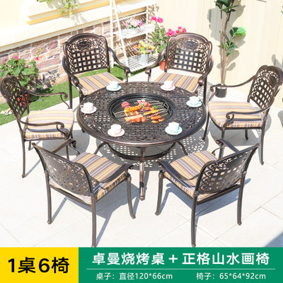 Multi Purpose Barbecue Table Outdoor Dual-purpose Barbecue Table And Chair Combination Outdoor Cast Aluminum Table And Chair Cast Aluminum Process Die Cast Barbecue Table