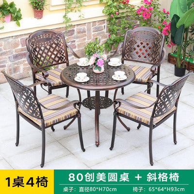 Cast Aluminum Outdoor Table And Chair Combination Simple Iron Art Outdoor Courtyard Garden Anti-corrosion Leisure Balcony Open-air Table And Chair