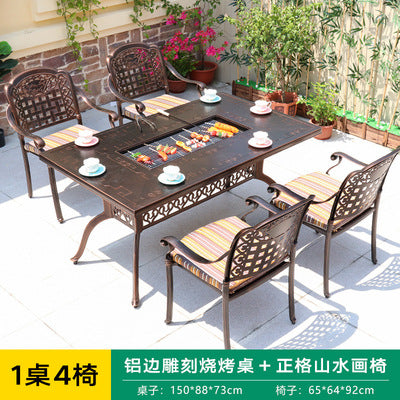 Multi Purpose Barbecue Table Outdoor Dual-purpose Barbecue Table And Chair Combination Outdoor Cast Aluminum Table And Chair Cast Aluminum Process Die Cast Barbecue Table