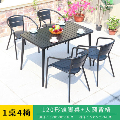 Outdoor Furniture Plastic Wood Tables And Chairs Three Piece Combination Outdoor Cafe Courtyard Aluminum Alloy Leisure Restaurant Tables And Chairs