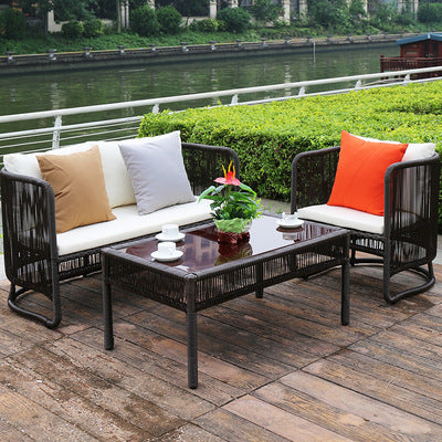 Outdoor Rattan Chair Tea Table Garden Villa Leisure Simple Hotel Back Chair Outdoor Balcony Small Table And Chair