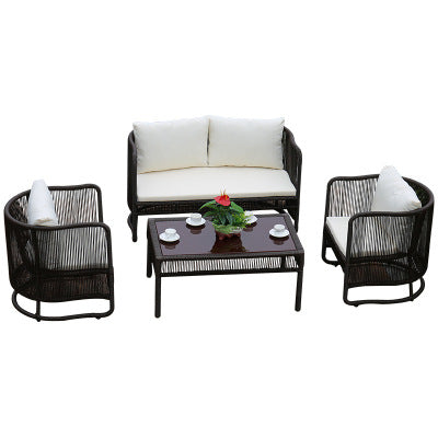 Outdoor Rattan Chair Tea Table Garden Villa Leisure Simple Hotel Back Chair Outdoor Balcony Small Table And Chair