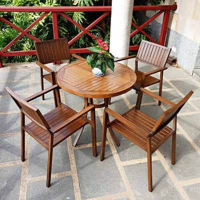 Outdoor Tables And Chairs Aluminum Alloy Plastic Wood Courtyard Balcony Restaurant Night Garden Waterproof Sunscreen Tables And Chairs Combination