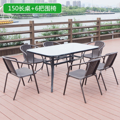 Outdoor Tables And Chairs Courtyard Leisure With Umbrella Combination Outdoor Iron Outdoor Balcony Rattan Chair Three Piece Set Rain And Sun Protection