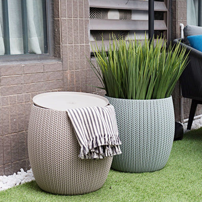 Outdoor Leisure Furniture European Injection Molded PP Plastic Balcony Terrace Storage Bucket Tea Table Storage Box Footstool
