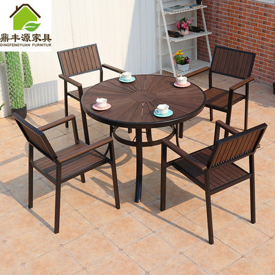 Plastic Wood Tables And Chairs Outdoor Hotel Leisure Outdoor Tables And Chairs Combination Terrace Garden Coffee Tables And Chairs