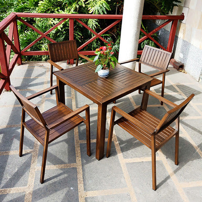Outdoor Tables And Chairs Aluminum Alloy Plastic Wood Courtyard Balcony Restaurant Night Garden Waterproof Sunscreen Tables And Chairs Combination