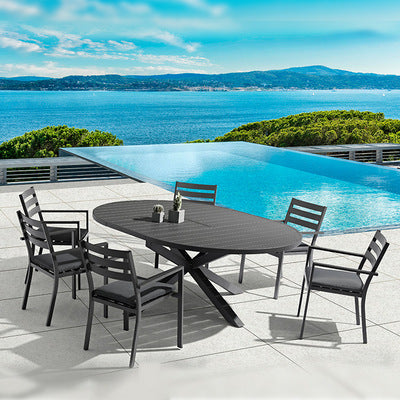Outdoor Balcony Outdoor Tables And Chairs Courtyard Leisure All Aluminum Stretch Dining Table Combination Outdoor Sunscreen Antirust Tables And Chairs