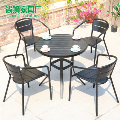 Outdoor Furniture Plastic Wood Tables And Chairs Three Piece Combination Outdoor Cafe Courtyard Aluminum Alloy Leisure Restaurant Tables And Chairs