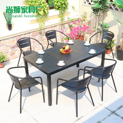 Outdoor Furniture Plastic Wood Tables And Chairs Three Piece Combination Outdoor Cafe Courtyard Aluminum Alloy Leisure Restaurant Tables And Chairs