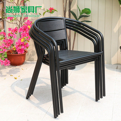 Outdoor Furniture Plastic Wood Tables And Chairs Three Piece Combination Outdoor Cafe Courtyard Aluminum Alloy Leisure Restaurant Tables And Chairs