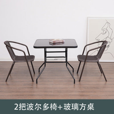 Outdoor Tables And Chairs Courtyard Leisure With Umbrella Combination Outdoor Iron Outdoor Balcony Rattan Chair Three Piece Set Rain And Sun Protection