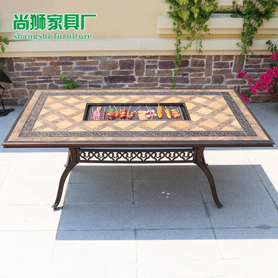 Outdoor Barbecue Table Leisure Courtyard Table Iron Cast Aluminum Table Villa Leisure Table And Chair Household Commercial Carbon Electric Baking Table