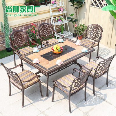 Outdoor Barbecue Table Multi-purpose Cast Aluminum Plate Carving Charged Carbon Oven Hot Pot Baking Plate Ceramic Tile Barbecue Table And Chair Combination