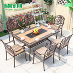 Outdoor Barbecue Table Multi-purpose Cast Aluminum Plate Carving Charged Carbon Oven Hot Pot Baking Plate Ceramic Tile Barbecue Table And Chair Combination