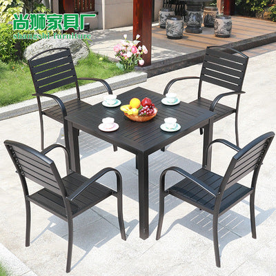 Leisure Outdoor Tables And Chairs Coffee Shop Milk Tea Shop Table And Chair Outdoor Garden Anticorrosive Plastic Wood Courtyard Table And Chair