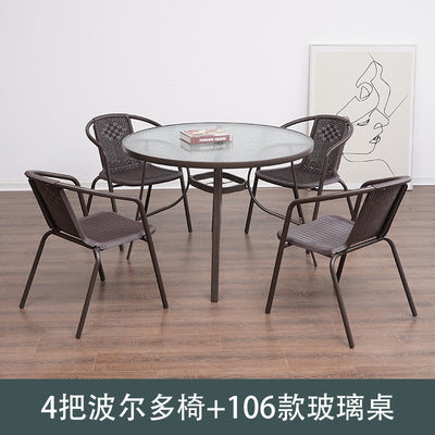 Outdoor Tables And Chairs Courtyard Leisure With Umbrella Combination Outdoor Iron Outdoor Balcony Rattan Chair Three Piece Set Rain And Sun Protection