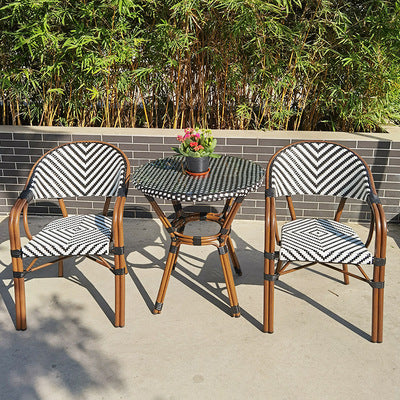 Rattan Chair Aluminum Alloy Northern Rattan Table And Chair Home Stay Restaurant Cafe Balcony Outdoor Garden Table And Chair