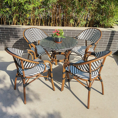 Rattan Chair Aluminum Alloy Northern Rattan Table And Chair Home Stay Restaurant Cafe Balcony Outdoor Garden Table And Chair