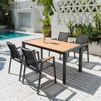 Imitation Wood Teslin Net Cloth Outdoor Tables And Chairs Courtyard Balcony Leisure Tables And Chairs Combination Aluminum Alloy Rattan Chair Outdoor Furniture